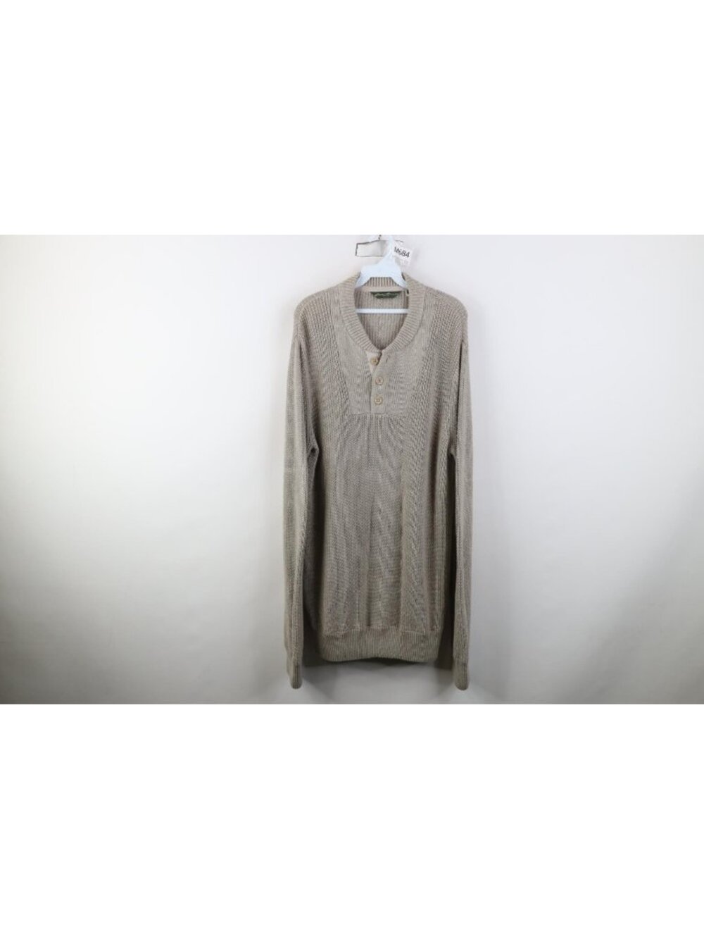 Vintage Eddie Bauer Mens XLT Blank Chunky Commando Ribbed Knit Henley Sweater - Picture 1 of 15